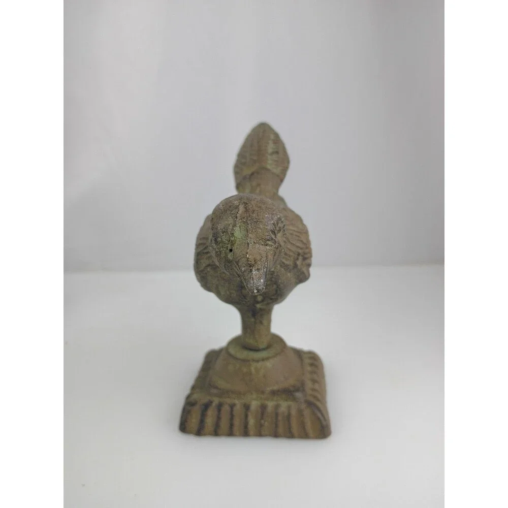 Cast Iron Bird On Pedestal Perch Figurine Statue Decor Paperweight